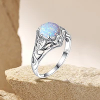 Vintage 925 Silver Original Opal Rings 925 Silver Woman Exquisite Filigree Cocktail Party Birthstone Gift Ring Fine Jewelry 1