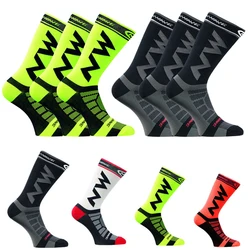 3 Pairs NW Mens Cycling Socks Outdoor Sports Running Socks Man Road Mid Tube Professional Breathable Climbing Mountain Bike Sock