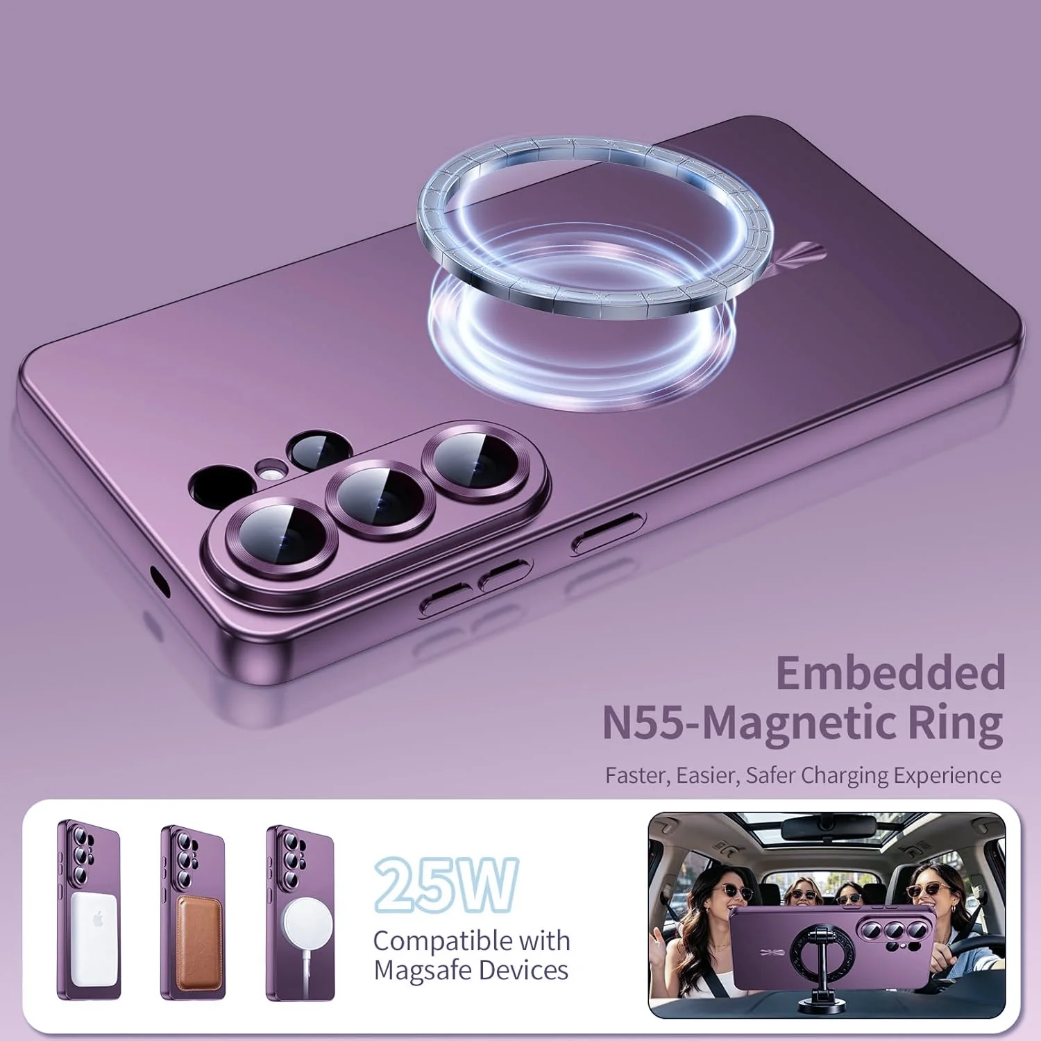 Magnetic Metallic Glossy Luxury Shockproof Slim Phone Case with Screen & Camera Protector