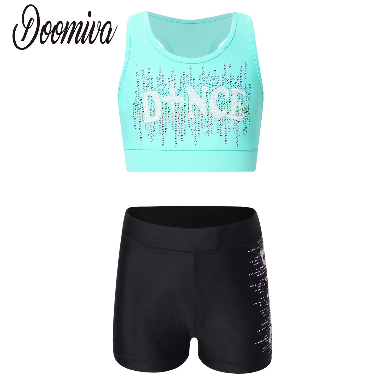 Artistic Tracksuit Outfit for Kids Girls Tank Top Crop Top Vest and Sports Shorts Fitness Sports Dance Suit Gymnastic Yoga Set