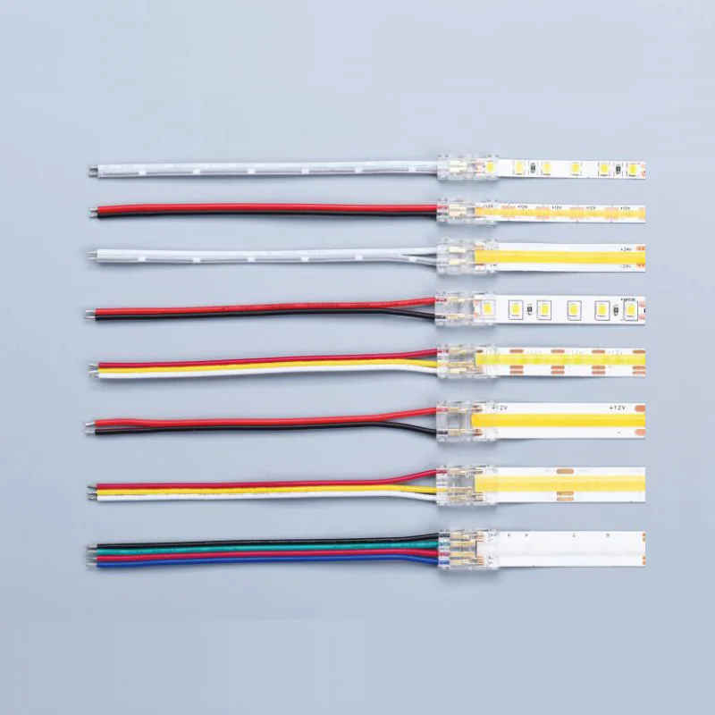 

COB Strip to Wire LED Connectors 5 8 10mm Connection Solderless For CCT FCOB RGB LED Strip Lights 2 3 4 Pin Connector With Wire