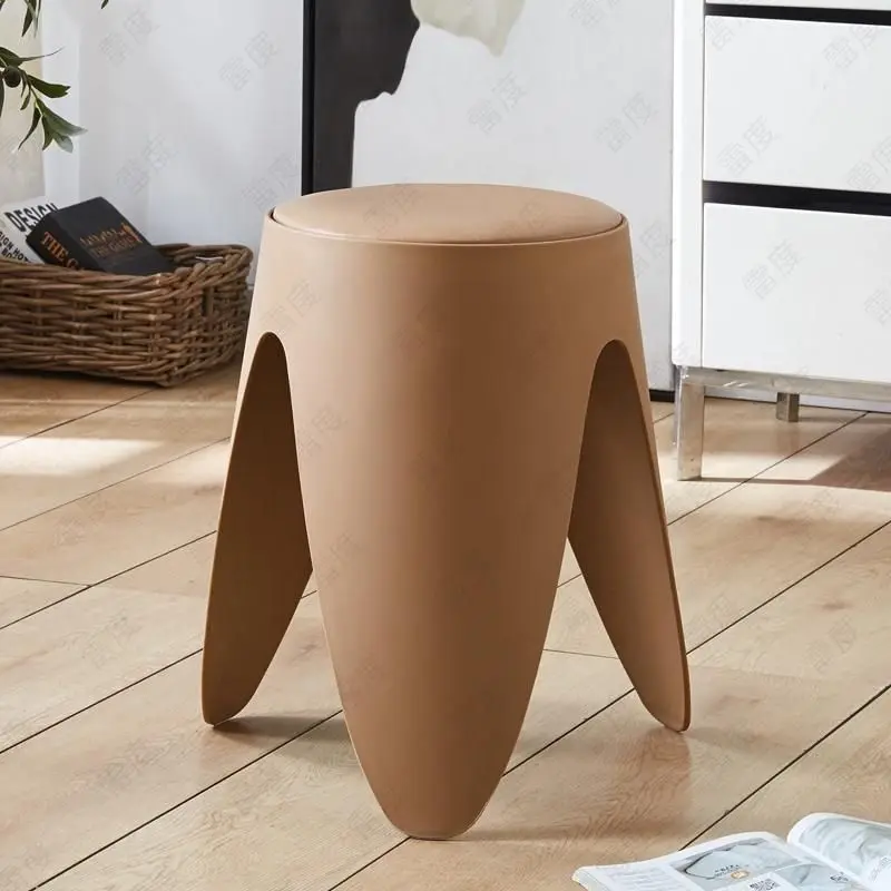 Round Stackable PU Padded Stool, Lightweight, Aesthetic, Minimalist Design for Living Room and Home Use Storage Bench