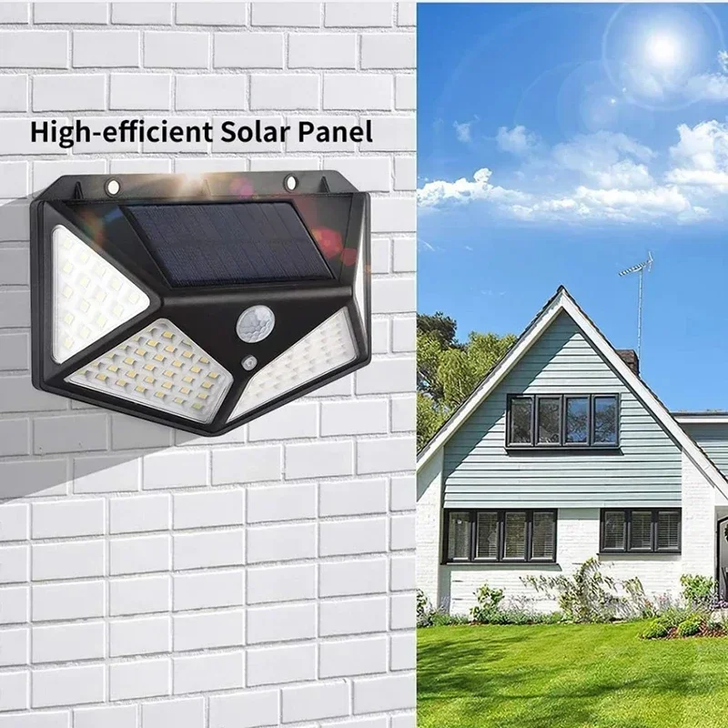 Solar Lamp Solar Wall Light Wall Light 100 LED Solar Wall Lights Outdoor Solar Lamp Waterproof Motion Sensor Powered Sunlight Street Lantern for Garden Decoration