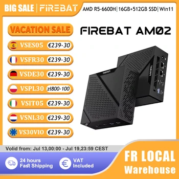 FIREBAT MINI PC AM02 Ryzen 5 6600H 16GB DDR5 512GB SSD Windows 11 WIFI6 BT5.2 Compact Desktop Computer Network Port HDMI