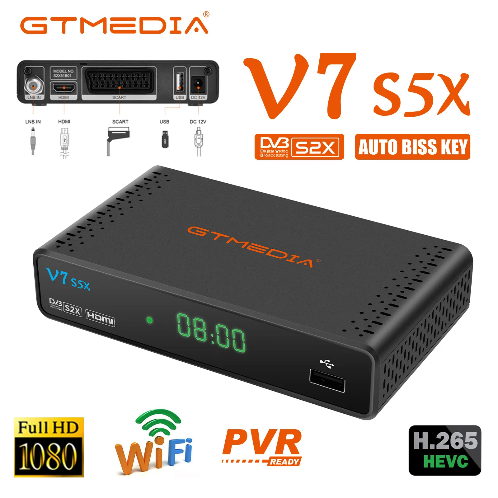 Gtmedia Europe TV Tuner DVB-S2 V7S5X Scart Interface Full 1080P H.265 HD Digital Satellite Receiver Support Youtube Set Top Box |
