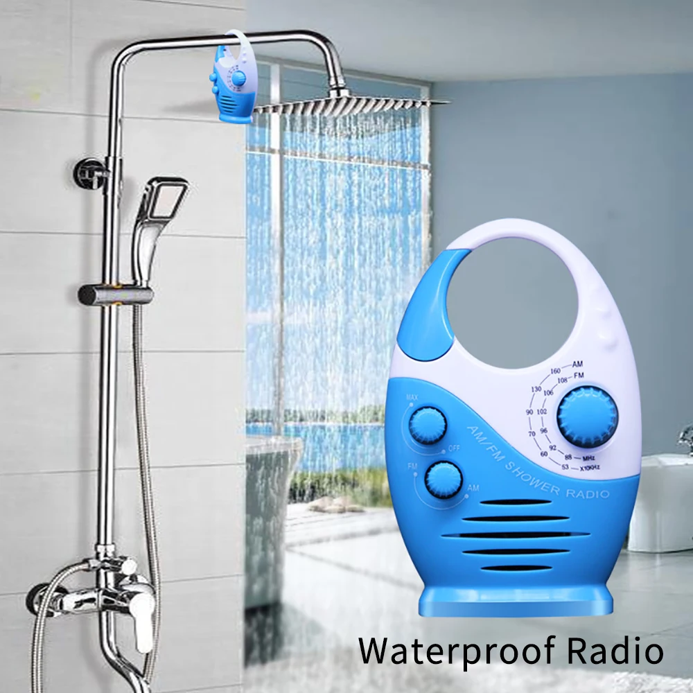 Portable FM AM Radio Shower Music Hanging Radio Suit Bathroom Bath Cabin Black Powerful Hi-Fi Speakers Radio Operated Waterproof