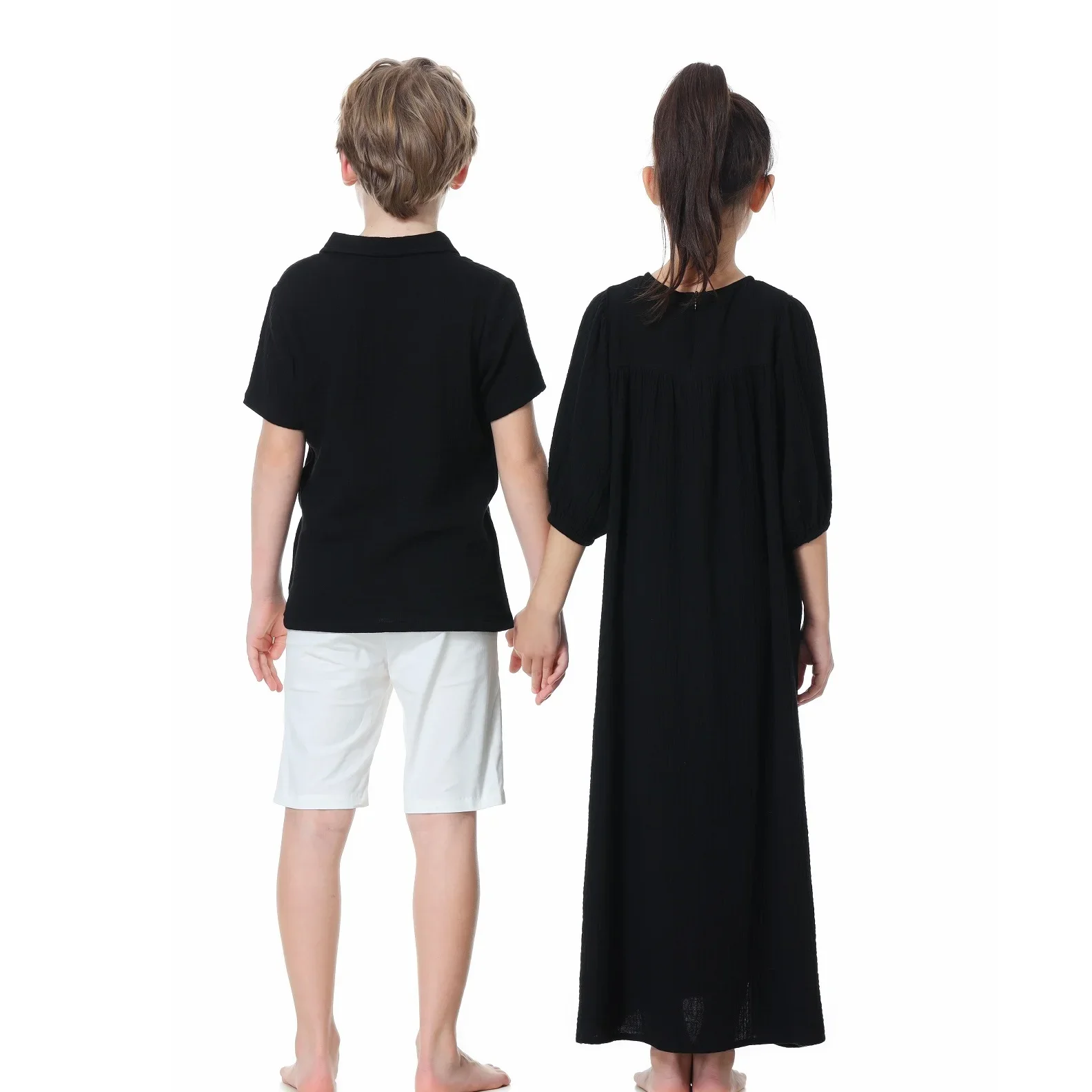 AP Dress Shorts and Muslin Shirt 2024 Summer Kids Cotton Family Matching Series Boy Top and Pants Micro Elastic Fabric, #7303 3