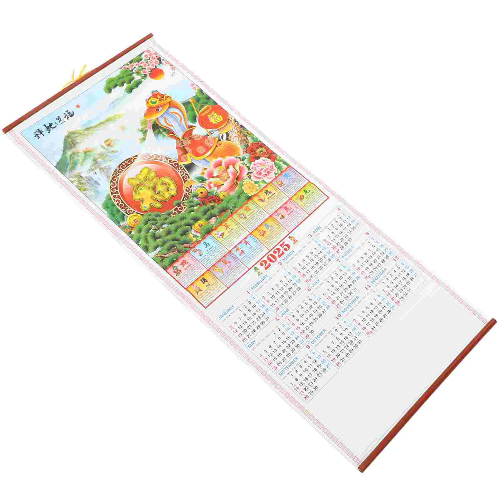 

Year of The Snake Wall Calendar Office Chiense Scroll Holiday Hanging Paper Rattan Leaflet English Daily