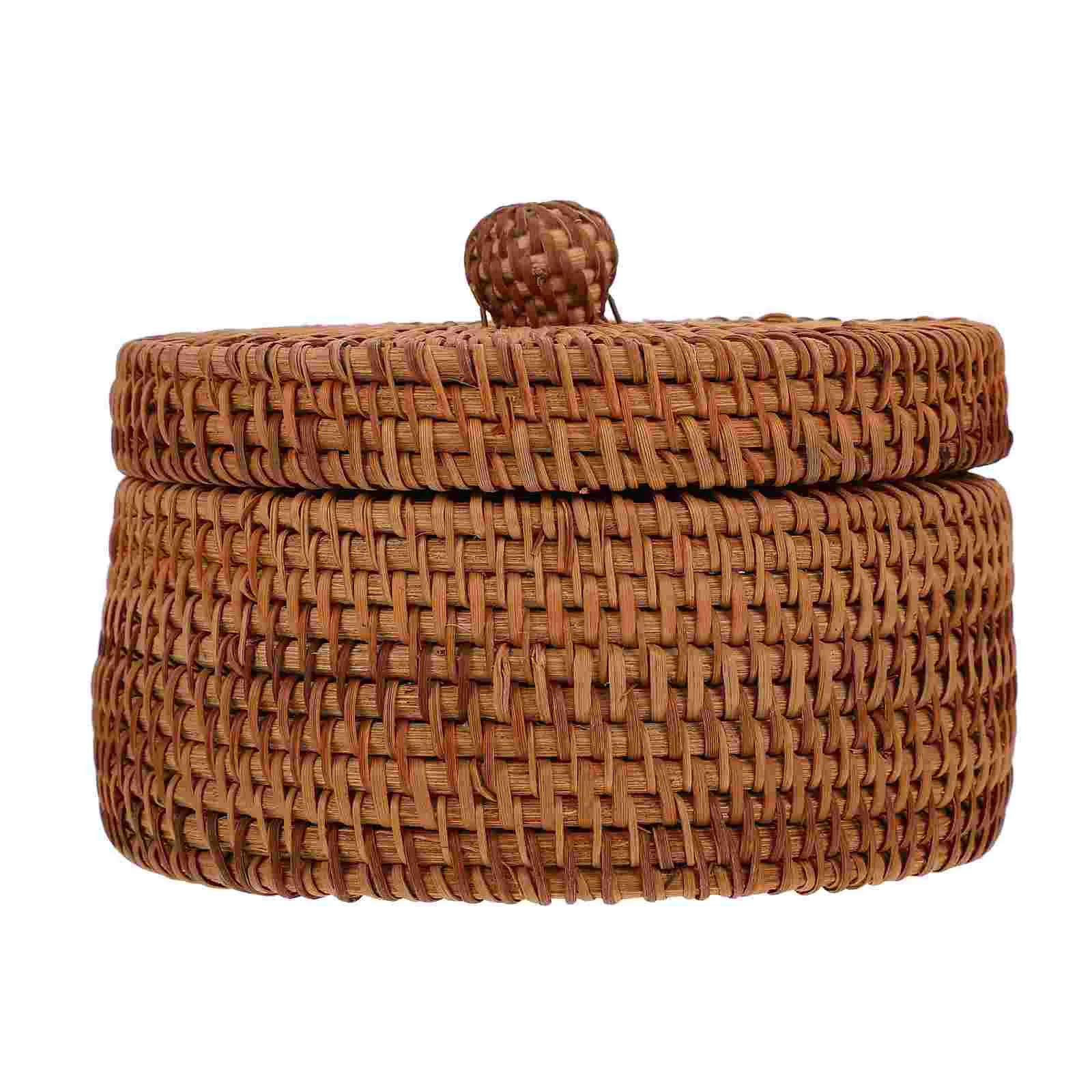 

Small Wicker Basket Lid Round Woven Seagrass Baskets Handmade Rattan Storage Basket Box Boho Straw Fruit Snacks Basket