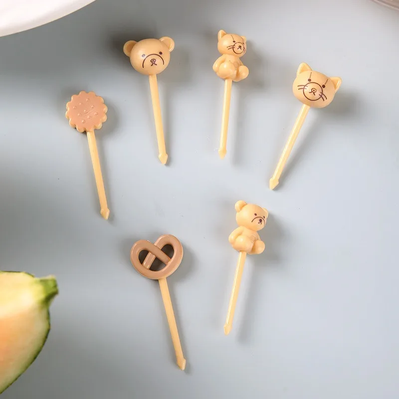 Cartoon Bear Squirrel Shape Fruit Fork Food Picks Toothpick Set 6/8Pcs