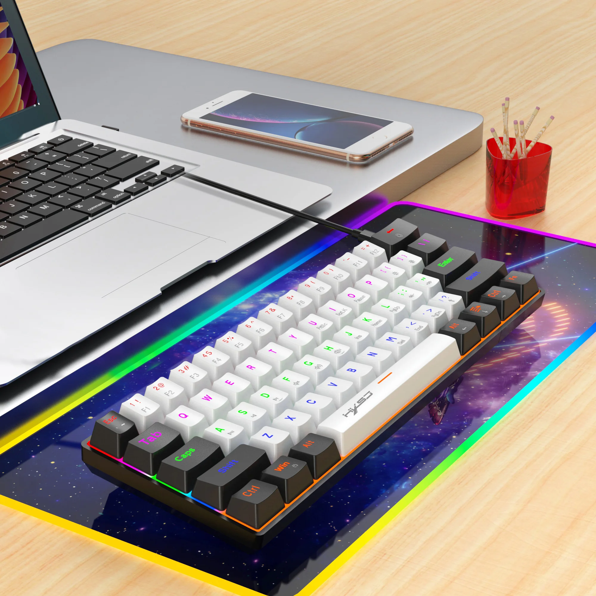 

61 Keys Wired Mini Mechanical Gaming Keyboard Colorful RGB Backlit Blue Switch Keyboard for PC Desktop Laptop Gamer