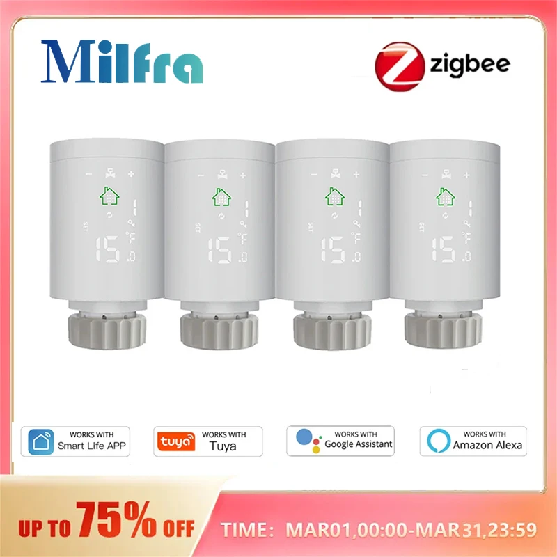 Tuya วาล์วหม้อน้ำเทอร์โมสตัทอัจฉริยะ ZigBee3.0ตั้งโปรแกรมได้ตัวควบคุมอุณหภูมิตัวควบคุมเสียง 1