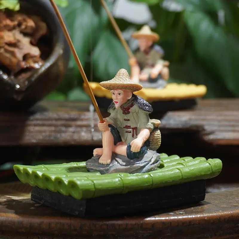 �� 1 Stück PVC Gartenfigur Bambusfloß-Alter Fischermann Figur für Garten Schwimmende Aquarium-Dekoration Außendekoration – Detail 1