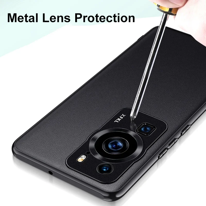 Luxury Leather and Silicone Protective Phone Case with Metal Lens Shield