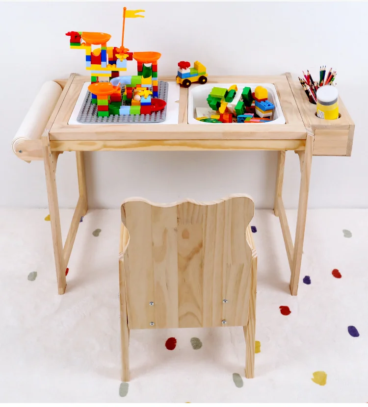 Montessori Toddler Wooden Play Table-Sensory Table with Bins-Educational Activity Table for Kids Craft