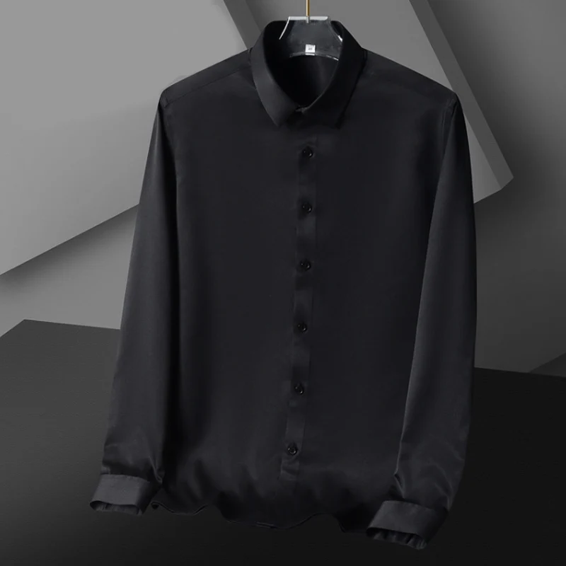 Men's Satin Luxury Dress Shirt Regular Fit Silk Casual Dance Party Long Sleeve Fitted Wrinkle Free Tuxedo Shirts