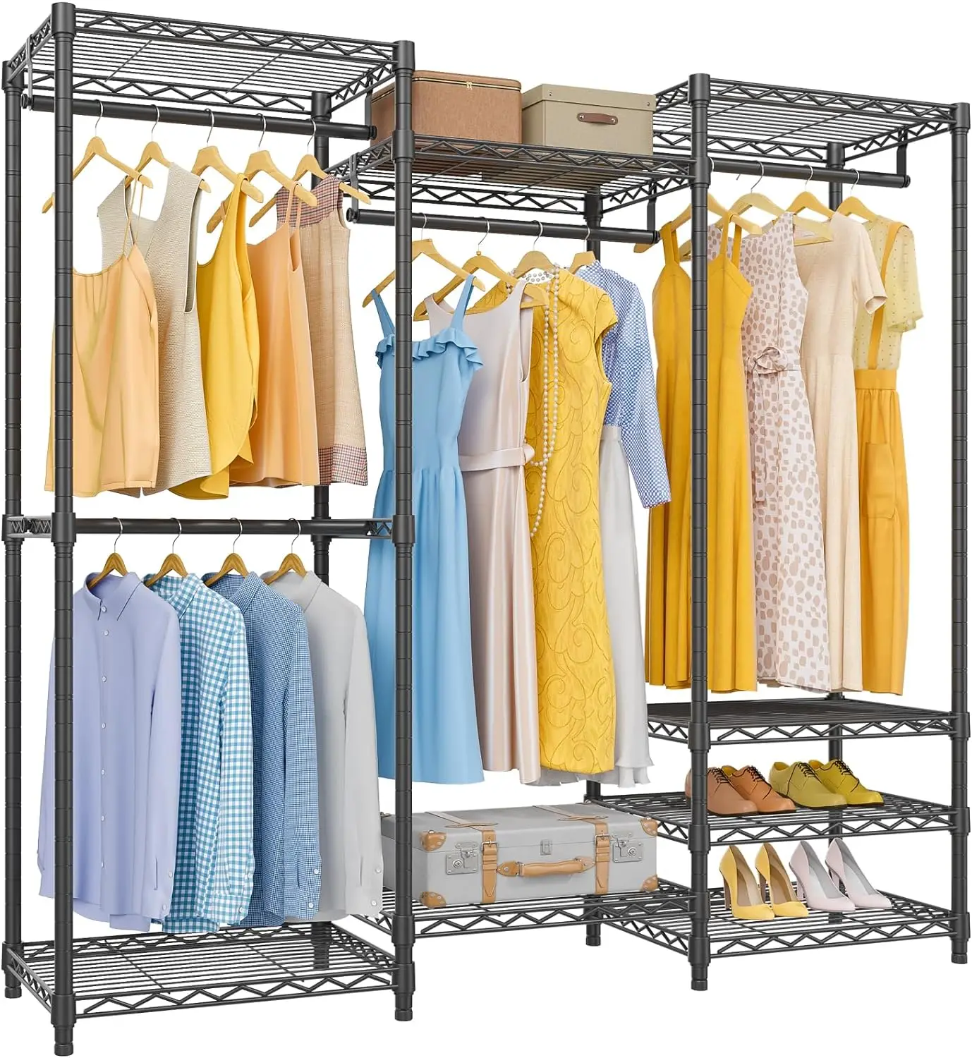 

V5 Portable Closet Wardrobe Heavy Duty Clothes Rack, Freestanding Closet Metal Clothing Rack with 4 Hang Rods & 8 Shelves,