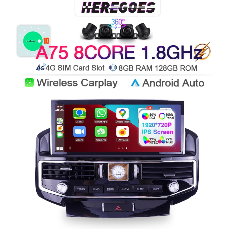 

Carplay Android 10.0 Car GPS Multimedia Video Player For Toyota Land Cruiser LC200 2008-2015 Autoradio Radio Stereo 6+128 4G LTE