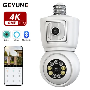 8MP E27 Bulb WiFi Camera 4K Dual Lens Dual Screen Cam Auto Tracking Two Way Audio Night Vision CCTV Security Protection ICSEE 1