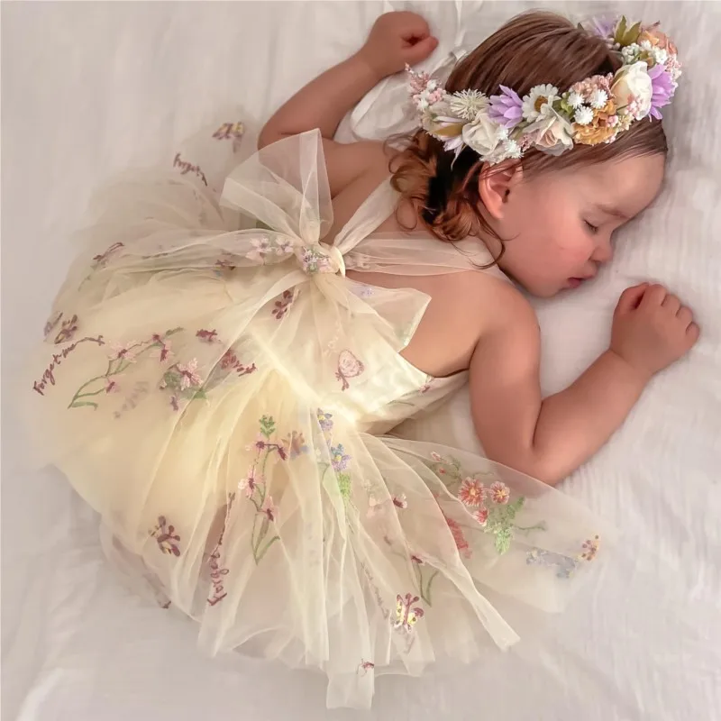 Newborn Baby Girl Princess Fairy Tulle Dress Flower Sling Romper