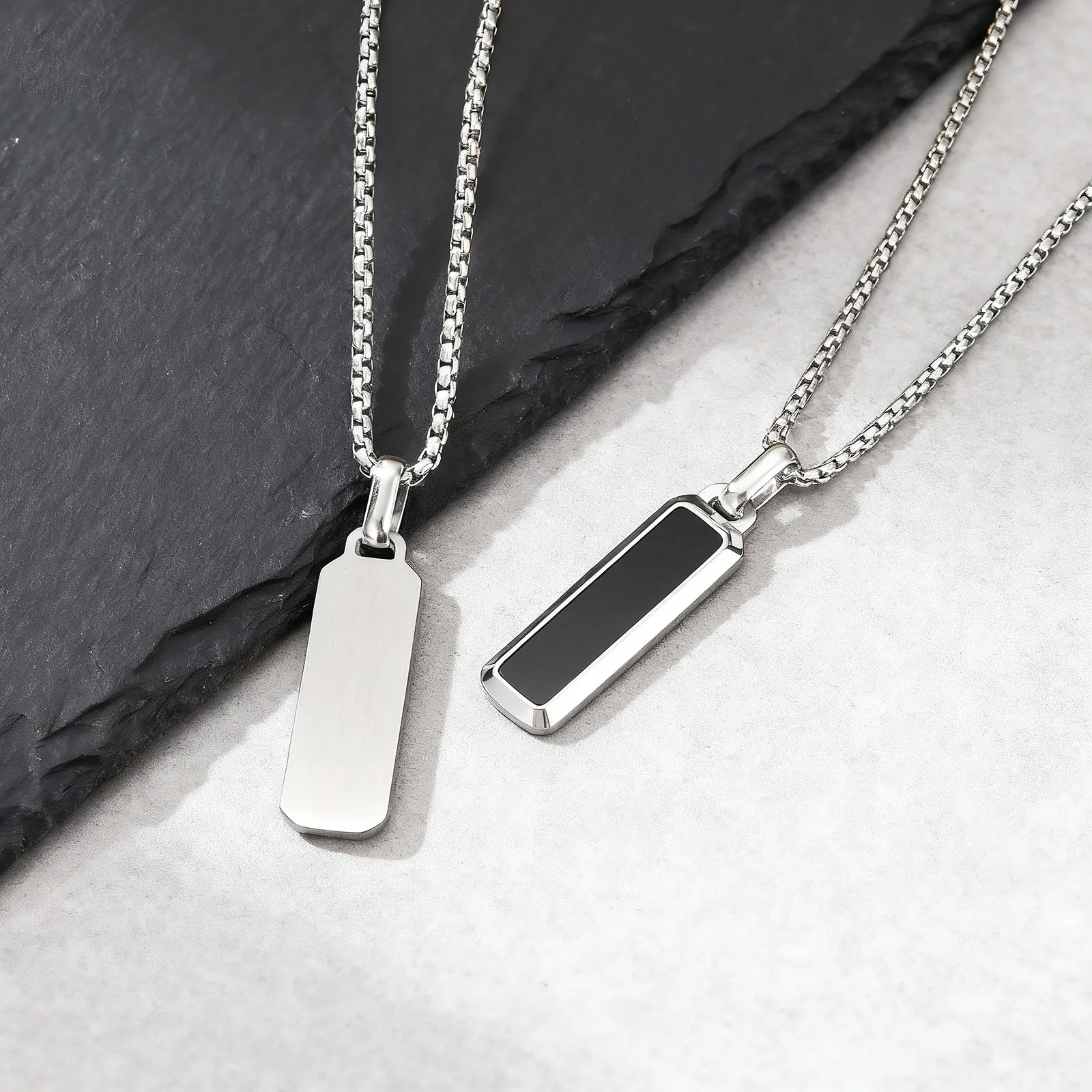 Natural Stone Geometric Pendant Necklace for Men,Stylsih Stainless Steel Vertical Bar Necklace,Male Jewelry Gift