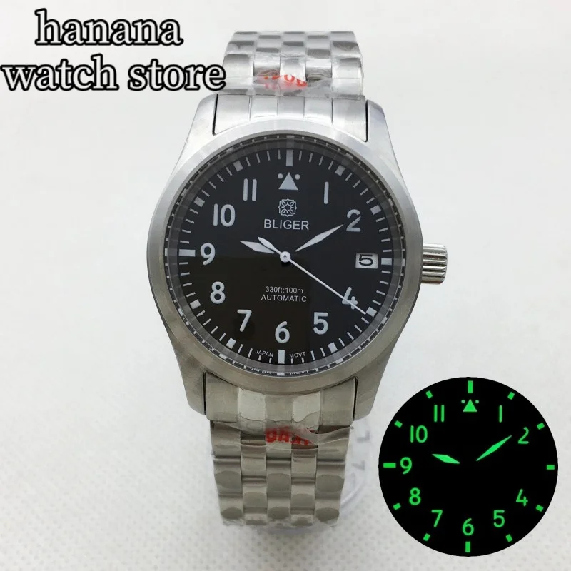 

Мужские механические часы BLIGER 36 мм/39 мм с сапфировым стеклом, японские автоматические водонепроницаемые черно-белые светящиеся часы NH35 100 м