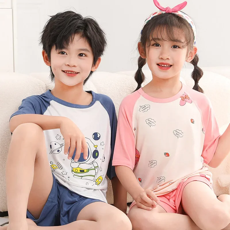 Teenage Pajamas New Big Girls Boys Sleepwear Toddler Clothes Modal Children's Clothing Sets Kids Nightwear Summer Baby Pyjamas