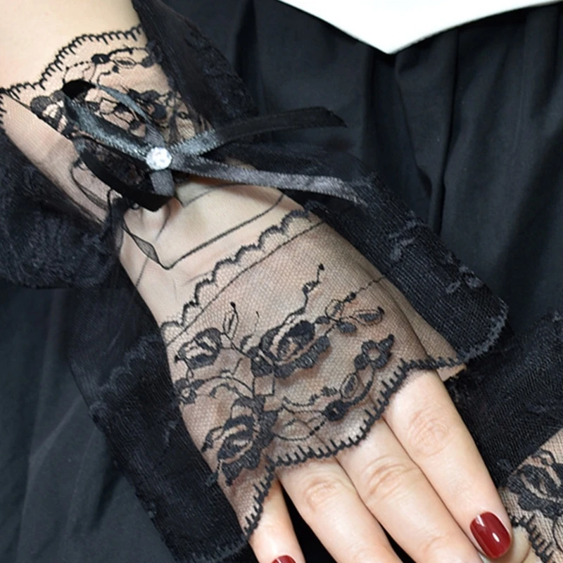 Girls Lace Wrist Cuffs Decorative Sleeve See-Through False Cuffs Skirt Decors Dropship