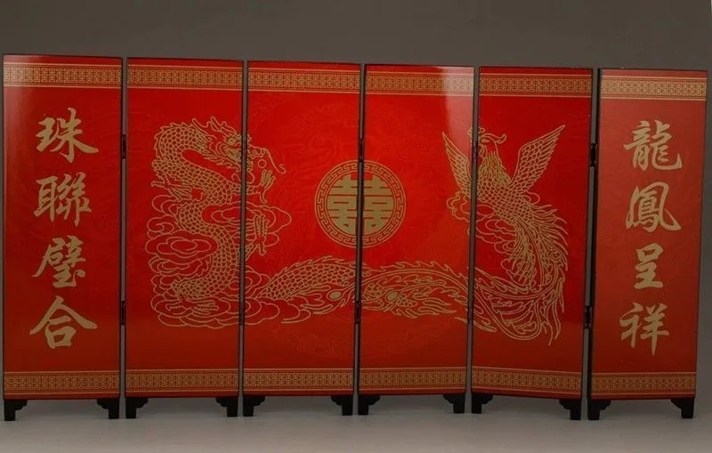 축복 중국 멋진 결혼식 수공예 그림, 드래곤 피닉스 화면