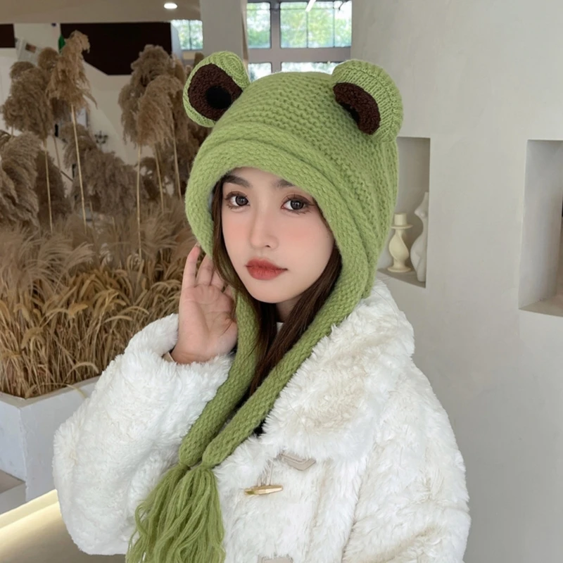 

Y2k Knitted Hat Warm Fluffy Winter Ear Protects Hat Cycling Skiing Hat Taking Photos Props for Children Teenagers