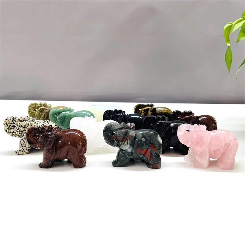 

2“ Natural Hand Carved Blood Stone Animals Figurines Rose Quartz Unakite Elephant Decor LDH