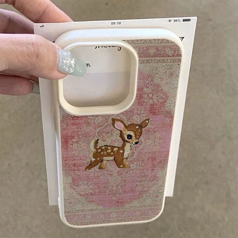Luxurious Brown Deer Textured Lychee Pattern Soft Phone Case