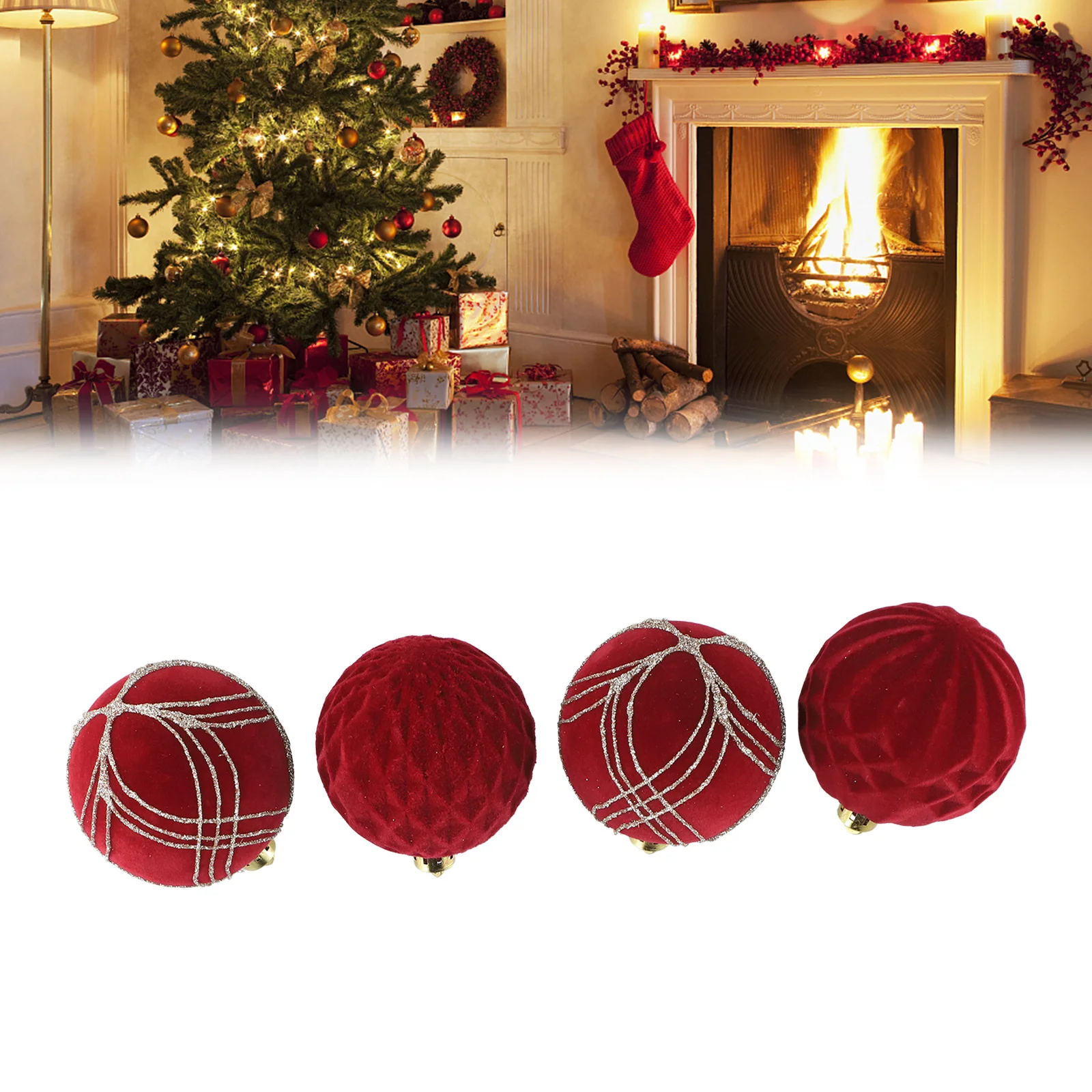 

Bridal Shower Party Decor Flocking Ball Christmas Ornaments Exquisite and Durable Ideal for Tree Decoration Pack of 4