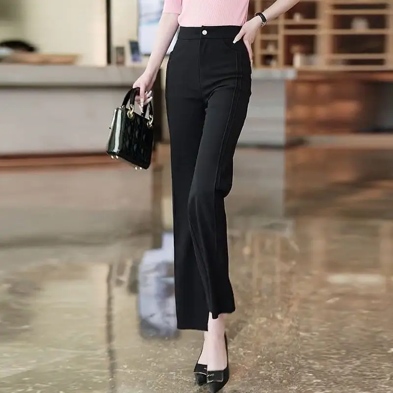 2023 Women's Clothing New Loose Zipper Straight Pockets Button Solid Color Temperament Simplicity Fashion Casual Wide Leg Pants