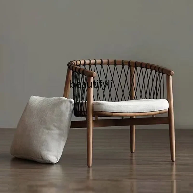 

Nordic Style Living Room Leisure Chair Balcony Bedroom Single-Seat Sofa Chair Cross Film Line Armchair