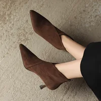 Vintage Pointed Toe Women Ankle Boots Fashion Elegant Back Zippers Short Booties Autumn Winter Ladies Concise High Heels Shoes - Image 3