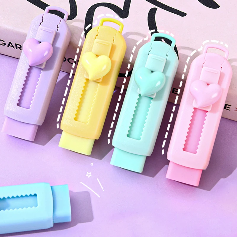 Retractable Push-pull Eraser Portable Solid Color Heart Rubber Without Trace For Students Stationery School Supplies Accessories pencil eraser retractable eraser