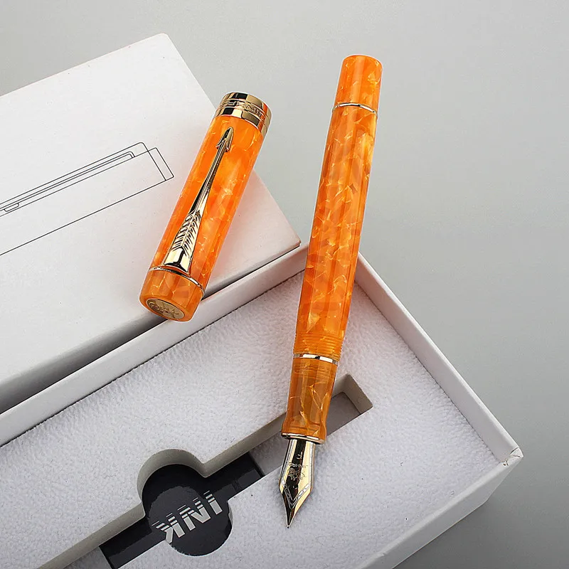 

Jinhao 100 Centennial Orange Resin Fountain Pen Arrow Clip EF/F/M/Bent Nib with Converter Writing Business Office Gift Ink Pen