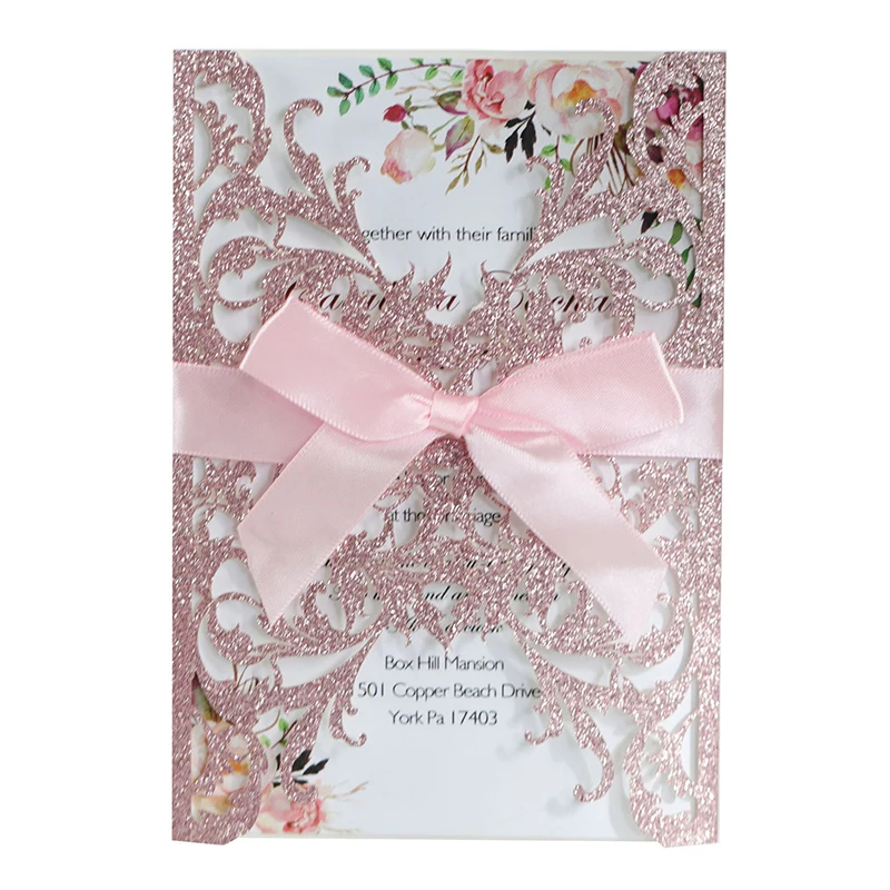 

25pcs Shining Wedding Invitations Cards Silk ribbon Greeting cards Envelopes Birthday Mariage Baptism Party Decoration Supplies