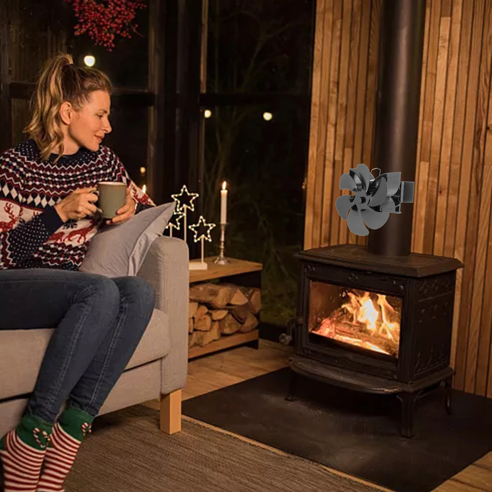 

Fan Fireplace Fan ≤25db Noise 160-200 1400rpm Speed 165MM Height 165MM Length Aluminum Black Thermoelectric Module