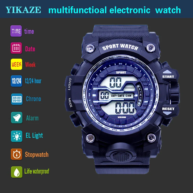 YIKAZE Men's LED Digital Watch Multifunction MilitaryMen Sports Watch Big Dial Waterproof Electronic Wristwatch for man Gifts 4