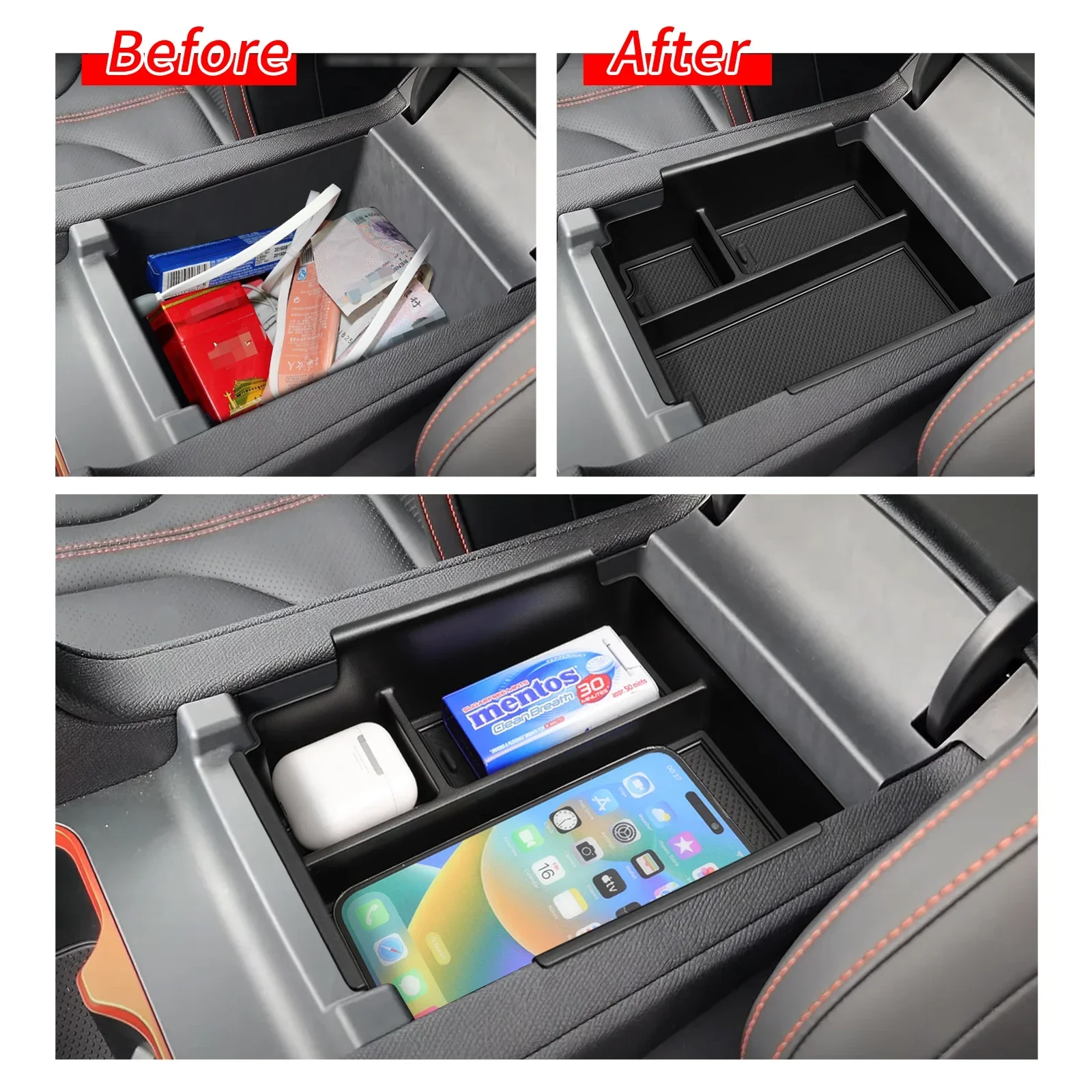 Car Center Console Armrest Storage Box Tray Organizer Black