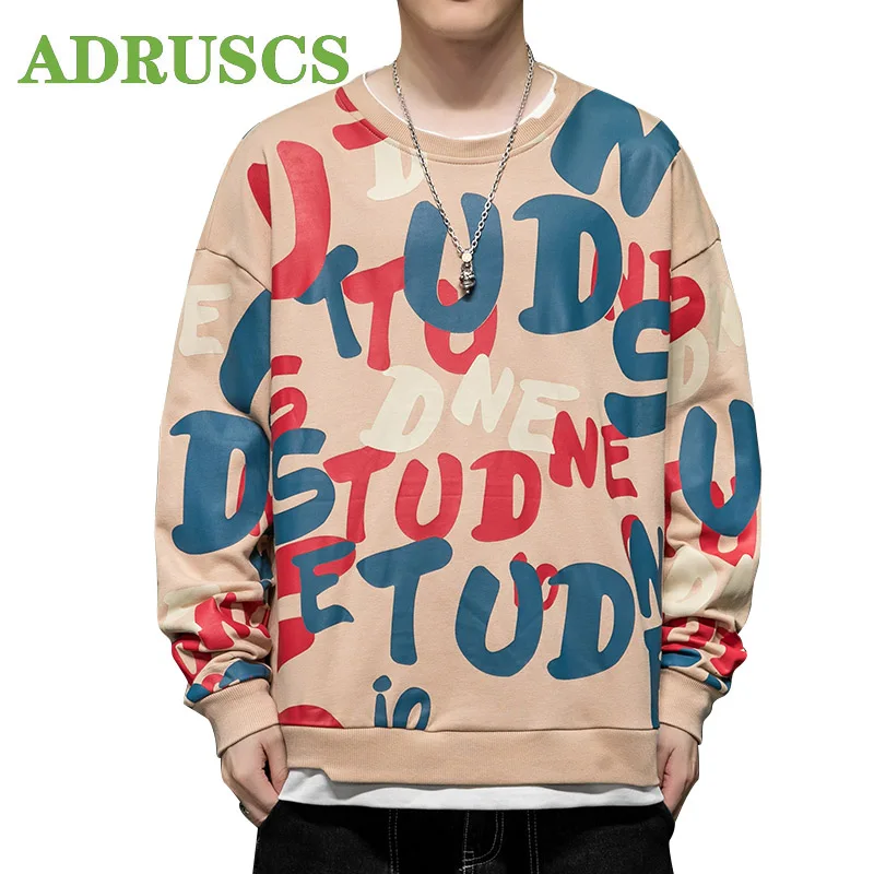 

Spring Autumn Oversized Sweatshirts Men Streetwear Fashion Colorful Letter Hip Hop Pullover Crewneck Sweatshirt Big Size 8XL