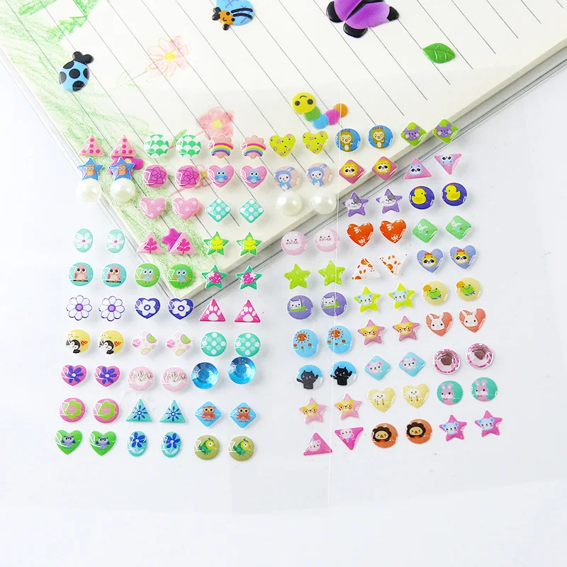 Earrings for Girls Sticker 3D Gem Glitter Shiny Crystal Resin Self-adhesive Earrings Nail Decoration Stickers Children's Gift