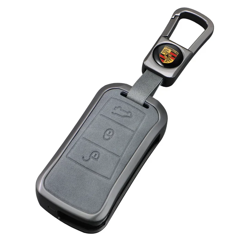 Zinc Alloy Leather Car Smart Flip Key Case Cover Remote Protector Shell For Porsche Cayenne GTS Panamera Carrera GT3 Accessories
