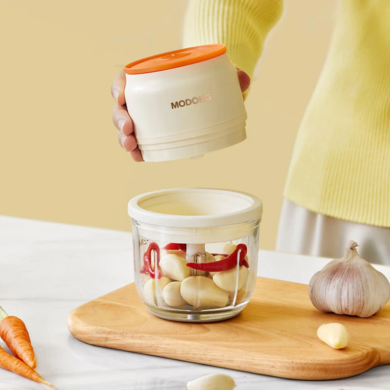 MODONG Home Meat Grinder 1200mAh Battery Chopper Portable 300ML/250ML/150ML Rechargeable Small Ginger Garlic Chopper Glass Bowl 4