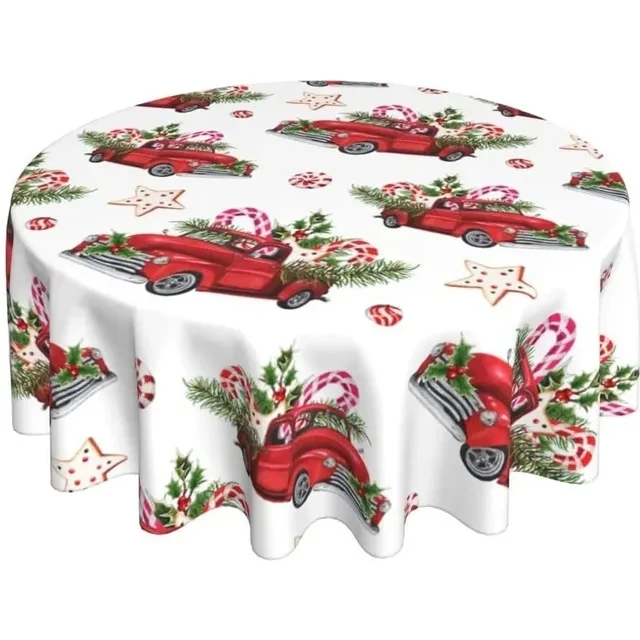 

Christmas Round Tablecloth Santa Claus Snowman Snowflake Decorative Red Round Table Cloth for Home Kitchen Dining Picnic Party