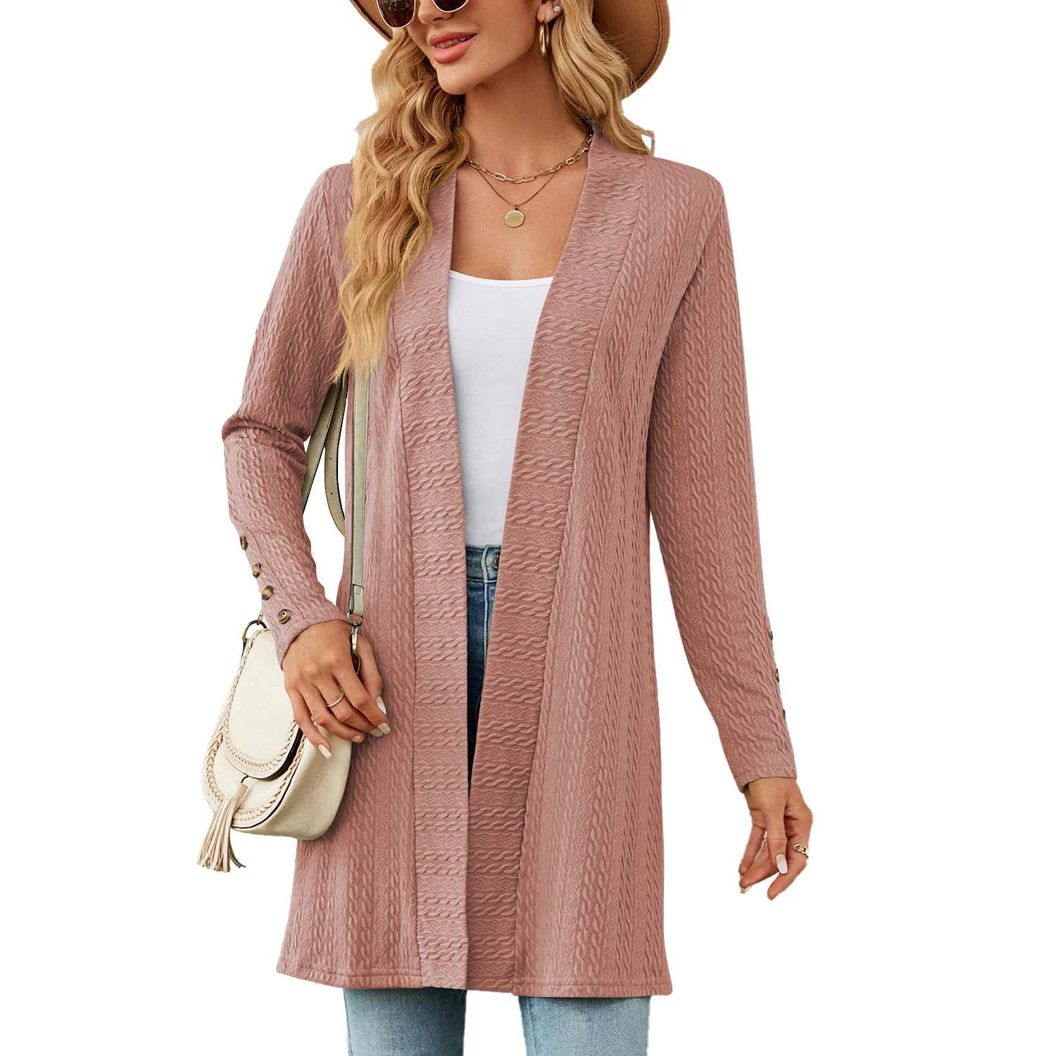 chamliforve 2023 autumn and winter new solid color button long sleeve loose cardigan coat for women coat women winter jacket