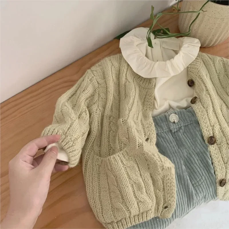 

Baby Girl Boy Twist Striped Knitted Cardigan Infant Toddle Child Sweater Coat Kid Knitwear Outwear Clothes Spring Autumn 1-7Y