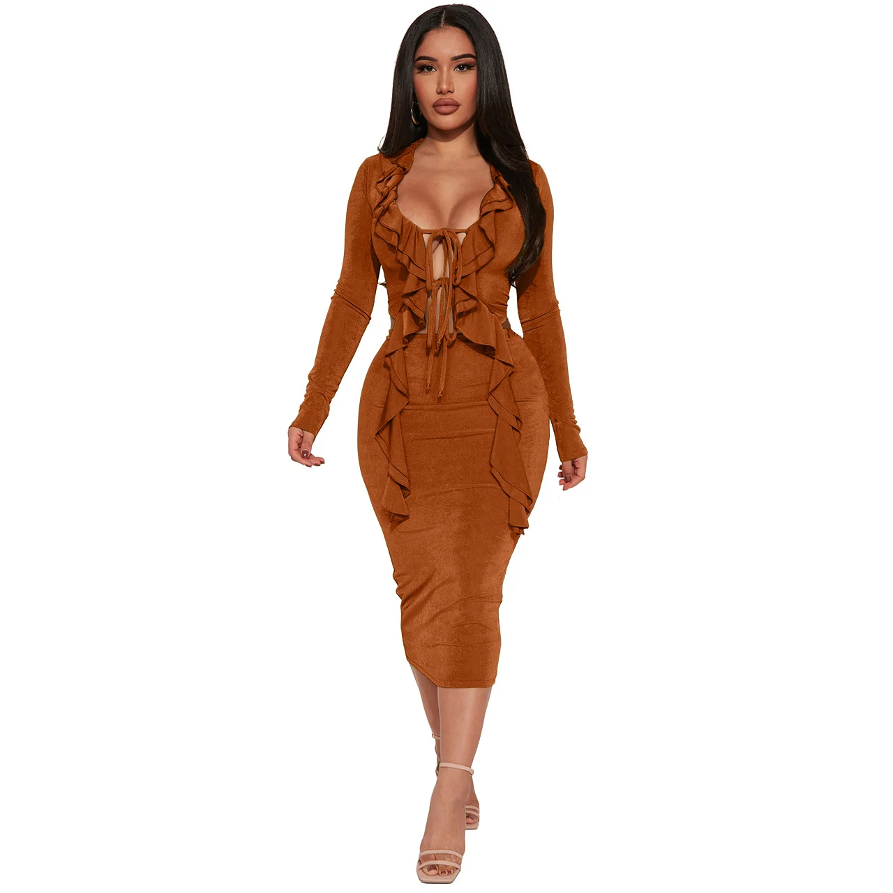 

Women Short Top With Lace Up Ruffle Edge Half Length Skirt Slim Fitting And Sexy Set Kaftan Beach Swimwear Bath Exits Woman 2023